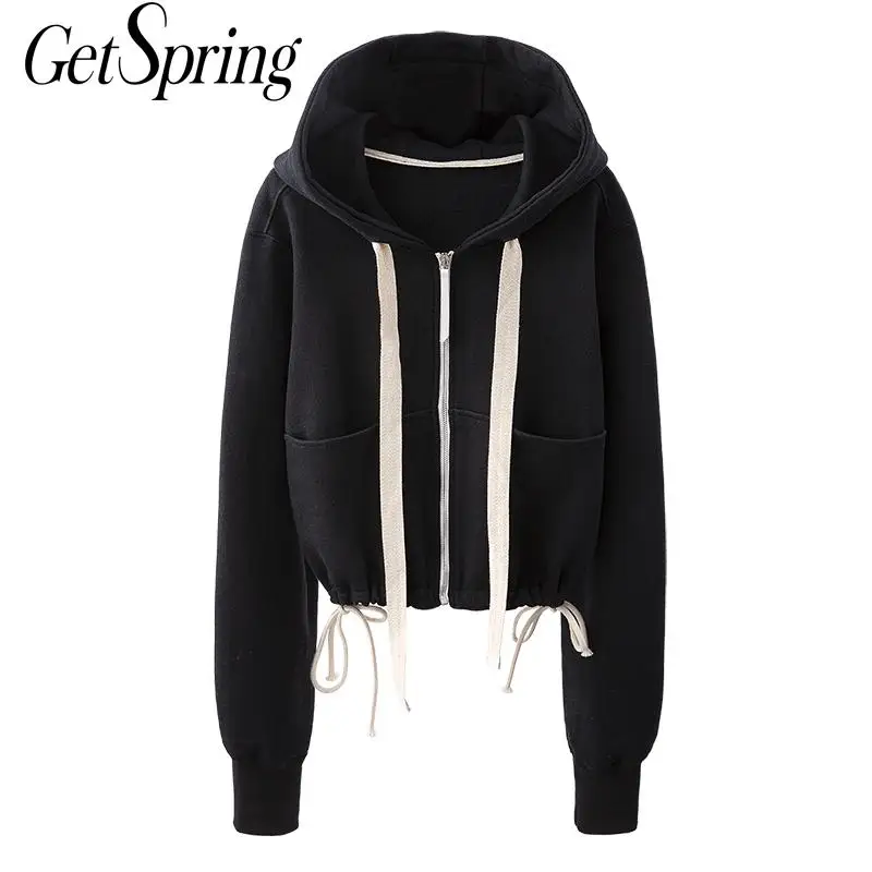 GETSPRING Women Hoodies Drawstring Hooded Short Sweatshirt Coats Women Black Casual All Match Hoodies Tops Women 2020 Fashion
GETSPRING Women Hoodies Drawstring Hooded Short Sweatshirt Coats Women Black Casual All Match Hoodies Tops Women 2020 Fashion