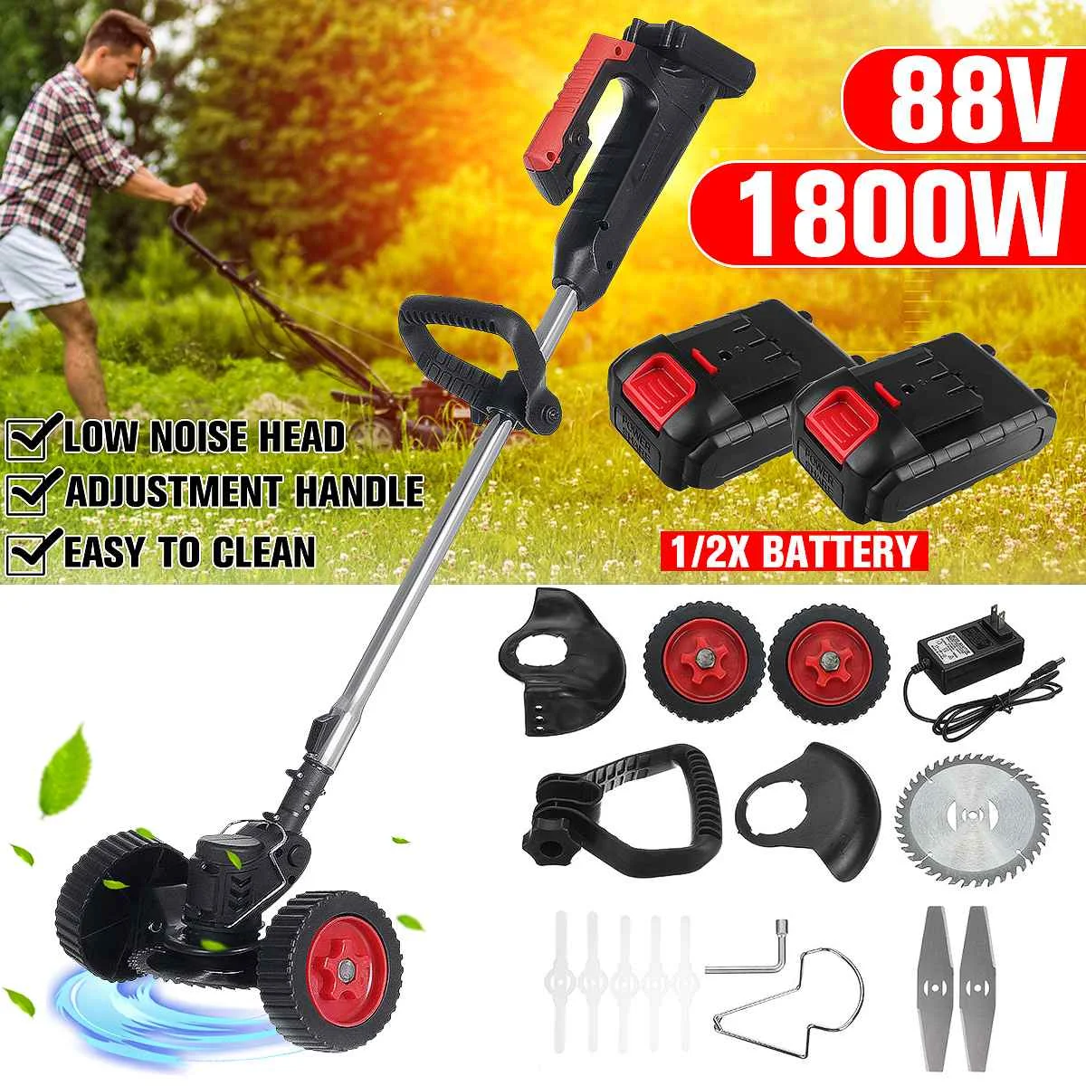 1800W 88V Electric Lawn Mower 13000mAh Li-ion Cordless Grass Trimmer Weeder Brush Length Adjustable Cutter Pruning Garden Tool
1800W 88V Electric Lawn Mower 13000mAh Li-ion Cordless Grass Trimmer Weeder Brush Length Adjustable Cutter Pruning Garden Tool