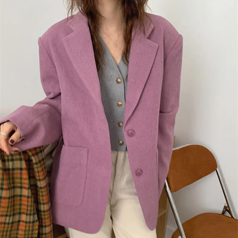 HziriP Woolen Blazer 2021 New Autumn Winter Suit Jacket Coat OL Fashion High Quality Elegant Solid Loose Casual Outerwear Female
HziriP Woolen Blazer 2021 New Autumn Winter Suit Jacket Coat OL Fashion High Quality Elegant Solid Loose Casual Outerwear Female