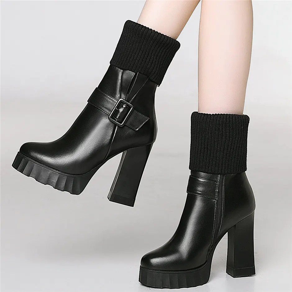 High Top Winter Shoes Women Genuine Leather High Heel Motorcycle Boots Female Knitting Round Toe Chunky Platform Pumps Shoes
High Top Winter Shoes Women Genuine Leather High Heel Motorcycle Boots Female Knitting Round Toe Chunky Platform Pumps Shoes
