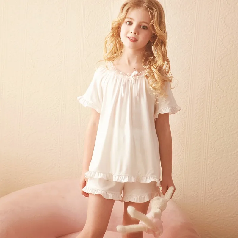 cotton short pajama sets 2019 Spring Children's Girls Lolita Dress Princess Sleepshirts Vintage Nightgowns Baby Nightdress Kids Sleepwear Pajamas Gown elegant pajama sets