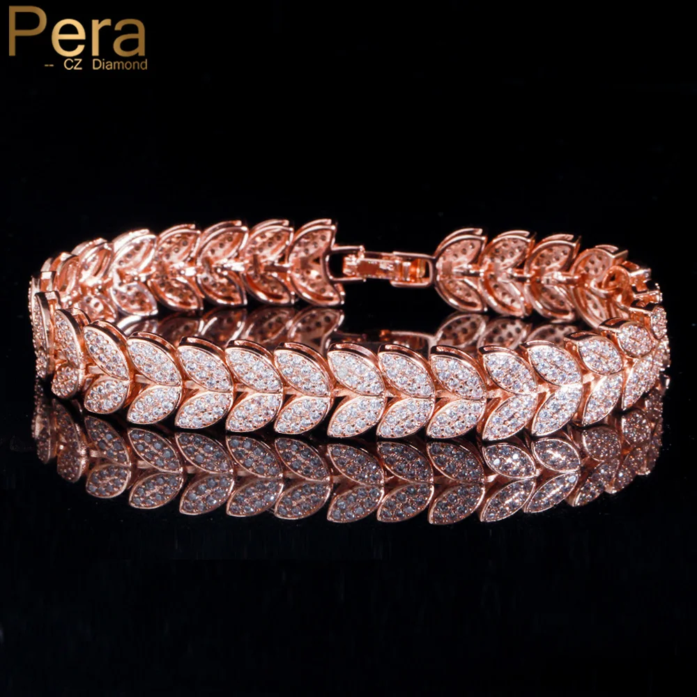 Pera Elegant Micro Full 585 Rose Gold Color CZ Zircon Pave Leaf Link Chain Bracelet for Women Fashion Wedding Party Jewelry B202
Pera Elegant Micro Full 585 Rose Gold Color CZ Zircon Pave Leaf Link Chain Bracelet for Women Fashion Wedding Party Jewelry B202