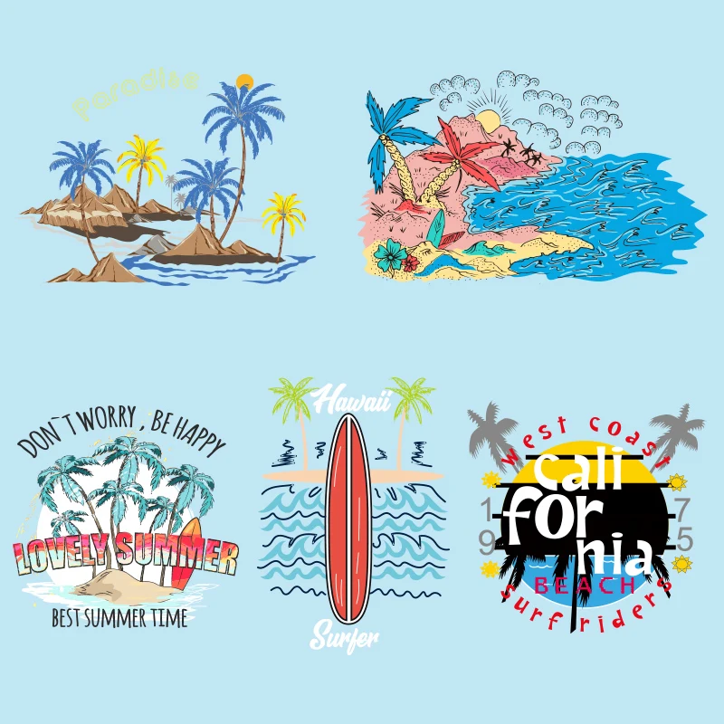 Vacation Style Coconut Tree Wave Pattern On Transfer For Clothing Patches for Clothing DIY T-shirt Heat-Sensitive Patches
Vacation Style Coconut Tree Wave Pattern On Transfer For Clothing Patches for Clothing DIY T-shirt Heat-Sensitive Patches