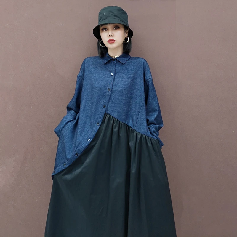 SHENGPLLAE Chic Denim Patchwork Dress Women's Spring 2021 New Lapel Oblique Single Breasted Loose Long Sleeve Mid-calf Dresses
SHENGPLLAE Chic Denim Patchwork Dress Women's Spring 2021 New Lapel Oblique Single Breasted Loose Long Sleeve Mid-calf Dresses