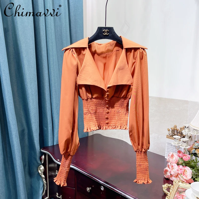Slimming Short High Waist Corset Top BlouseWomen's Suit Collar Puff Sleeve Casual Blouses Female Slim Waist Retro Shirt Top
Slimming Short High Waist Corset Top BlouseWomen's Suit Collar Puff Sleeve Casual Blouses Female Slim Waist Retro Shirt Top