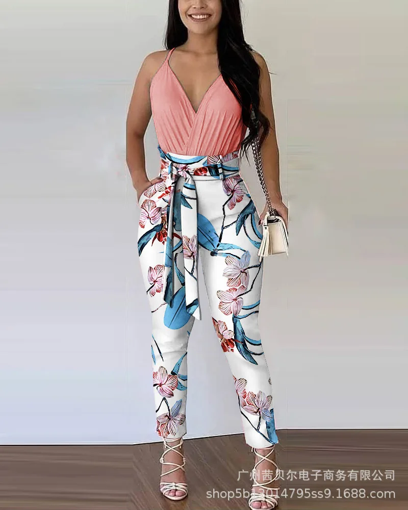 2021 Fashion Color Contrast Printing Two-piece Suit Sexy V-neck Sleeveless Tops Casual Lace Up Long Pants Sets for Elegant Lady
2021 Fashion Color Contrast Printing Two-piece Suit Sexy V-neck Sleeveless Tops Casual Lace Up Long Pants Sets for Elegant Lady