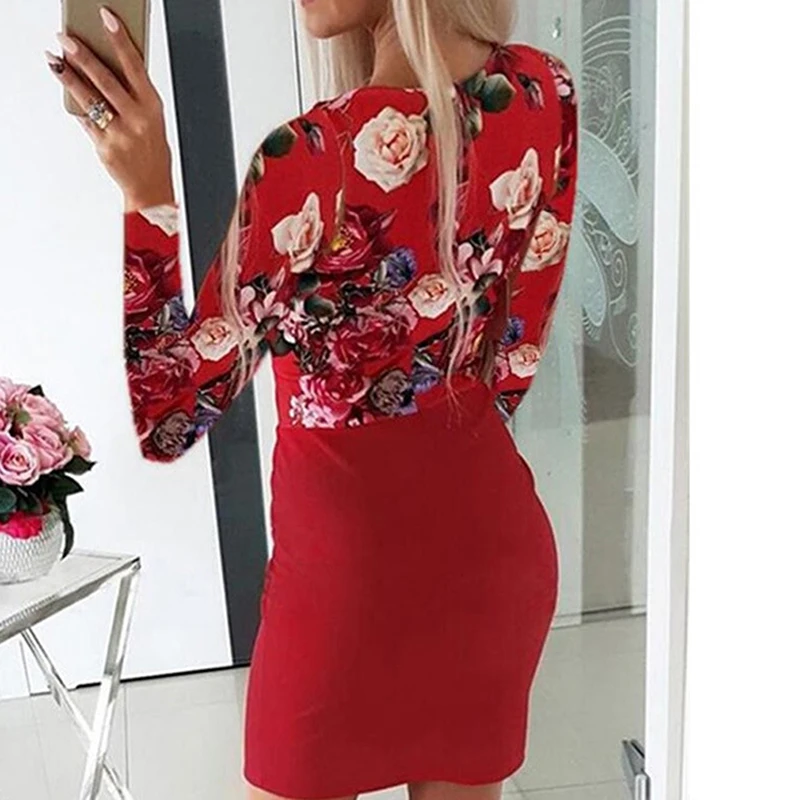Women Streetwear Bodycon Dress Patchwork Design Button Decor V-Neck Long Sleeve Flower Print Lady Slim Mini Dress 
Women Streetwear Bodycon Dress Patchwork Design Button Decor V-Neck Long Sleeve Flower Print Lady Slim Mini Dress