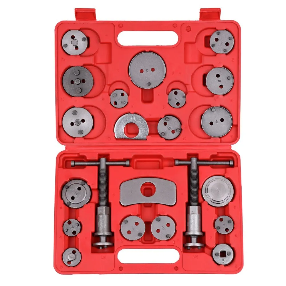 22pcs Auto Universal Disc Brake Caliper Car Wind Back Pad Piston Compressor Automobile Garage Repair Tool Kit Set with Case
22pcs Auto Universal Disc Brake Caliper Car Wind Back Pad Piston Compressor Automobile Garage Repair Tool Kit Set with Case