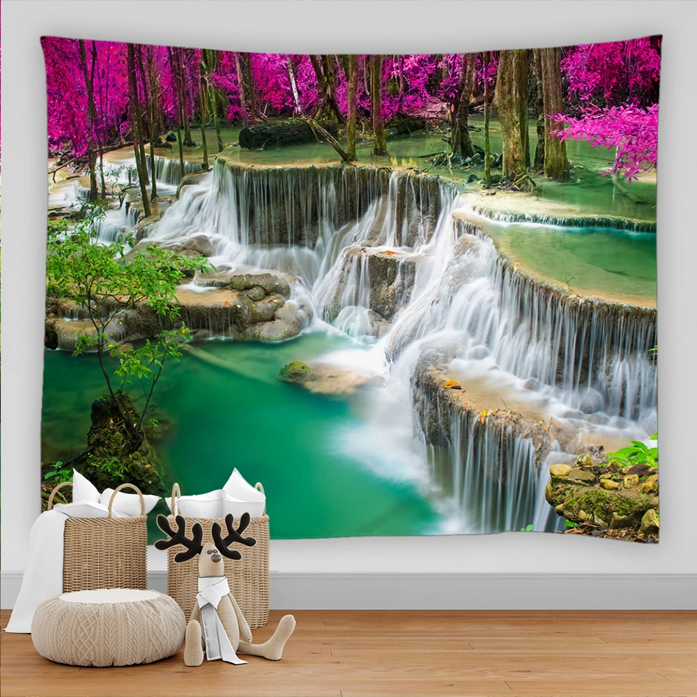 

3D Natural Forest Stream Waterfall landscape Stream Printed Large Tapestry Wall Hanging Bohemian Wall Tapestries Wall Art Decor