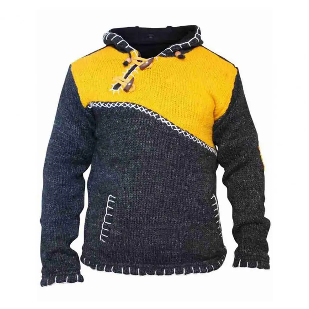 Men Knitted Hoodie Cow Horn Buckles Drawstring Patchwork Front Pocket Autumn Winter Male Sweatshirt Hooded Male Clothing
Men Knitted Hoodie Cow Horn Buckles Drawstring Patchwork Front Pocket Autumn Winter Male Sweatshirt Hooded Male Clothing