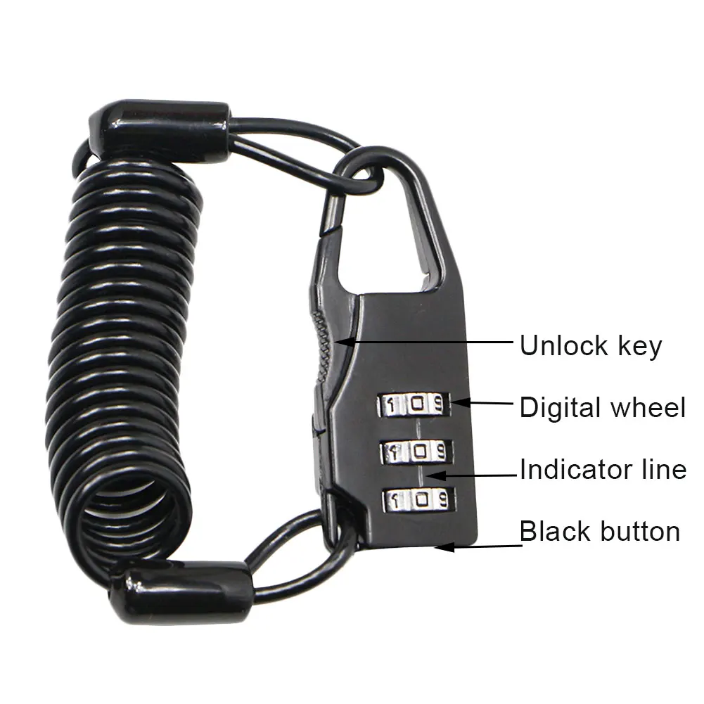 Helmet Wire Rope Code Lock Black Motorcycle Portable Lock Outdoor Mountain Bike Wire Rope Padlock Electric Car
Helmet Wire Rope Code Lock Black Motorcycle Portable Lock Outdoor Mountain Bike Wire Rope Padlock Electric Car