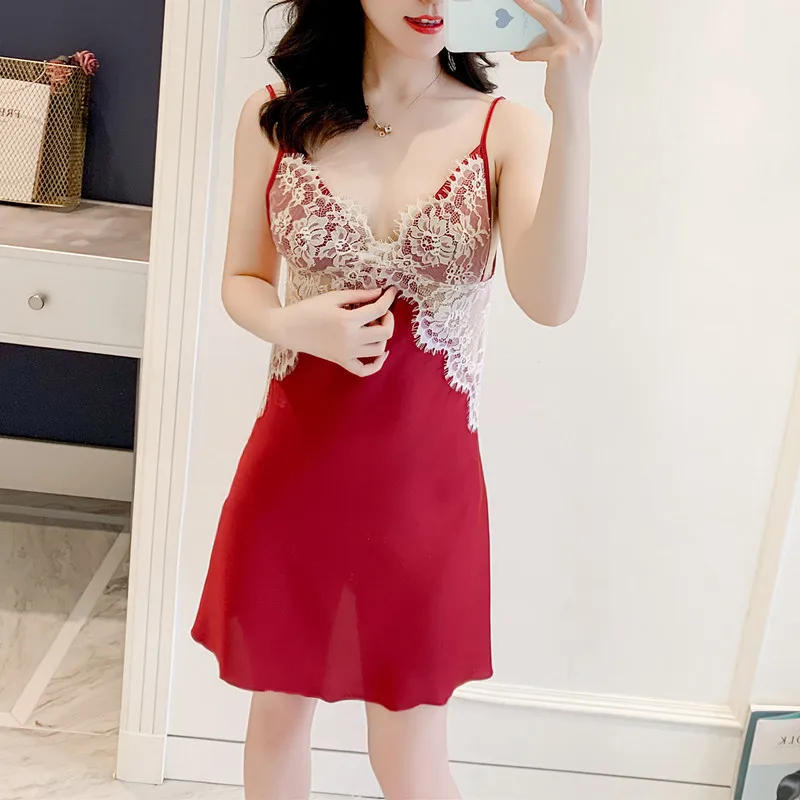 Summer Women Suspender Nightdress Nightwear Sexy Lace Nightgown Thin Satin Sleepwear Backless Hollow Out Lady Home Dressing
Summer Women Suspender Nightdress Nightwear Sexy Lace Nightgown Thin Satin Sleepwear Backless Hollow Out Lady Home Dressing