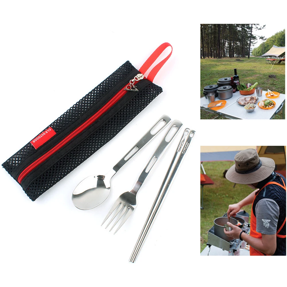 

Outdoor Camping Travel Utensils Cutlery Set Portable Camp Reusable Flatware Silverware Include Fork Spoon Chopsticks With Bag