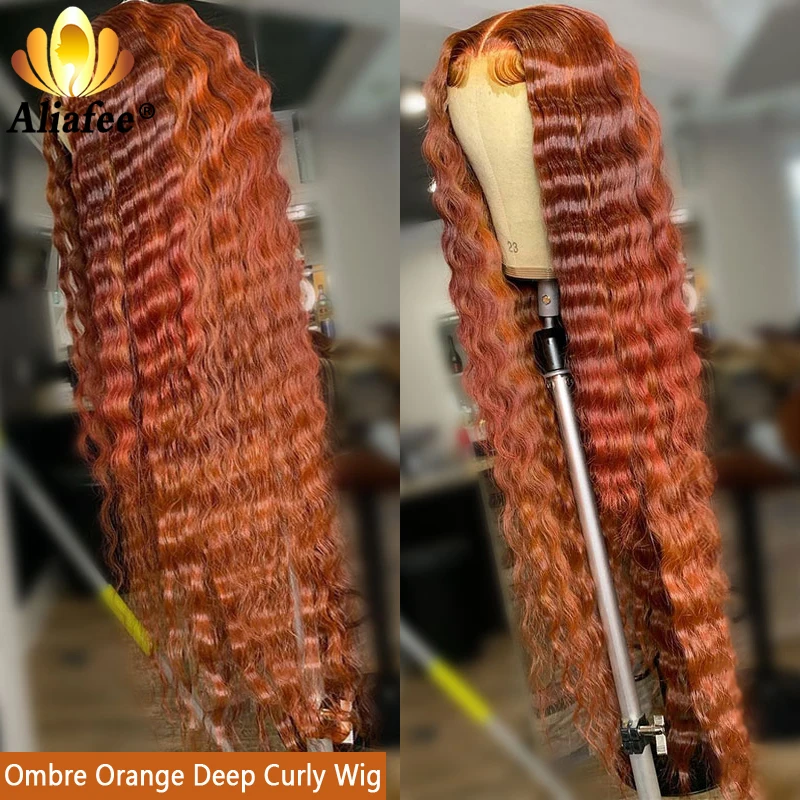 Парик из натуральных вьющихся волос Orange Ginger HD 13x6 Прозрачная Кружевная лента 13x4