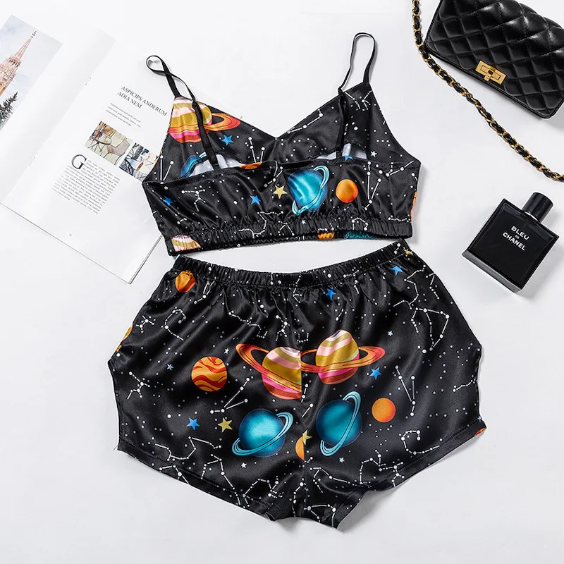 CAWA Women Sleeveless Silk Ladies Backless Cartoon Planet Print Sleepwear Girls Spaghetti Strap Home Nightwear Sleepwear
CAWA Women Sleeveless Silk Ladies Backless Cartoon Planet Print Sleepwear Girls Spaghetti Strap Home Nightwear Sleepwear