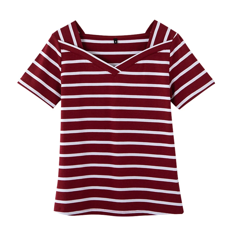 2021 summer new striped V-neck T-shirt women's short-sleeved slim casual fashion wild bottoming shirt
2021 summer new striped V-neck T-shirt women's short-sleeved slim casual fashion wild bottoming shirt
