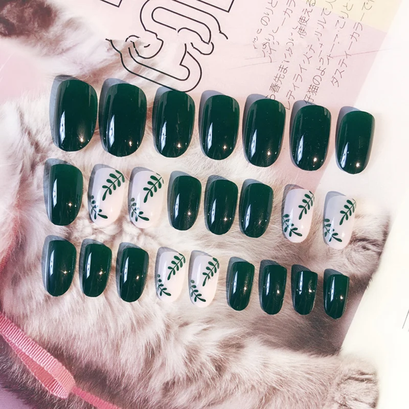 24pcs Nail Tips Glue Green Fake Press On Nails With Leaf Decor Designs Short Artificial False Nail Tips Full Cover Faux Ongle
24pcs Nail Tips Glue Green Fake Press On Nails With Leaf Decor Designs Short Artificial False Nail Tips Full Cover Faux Ongle