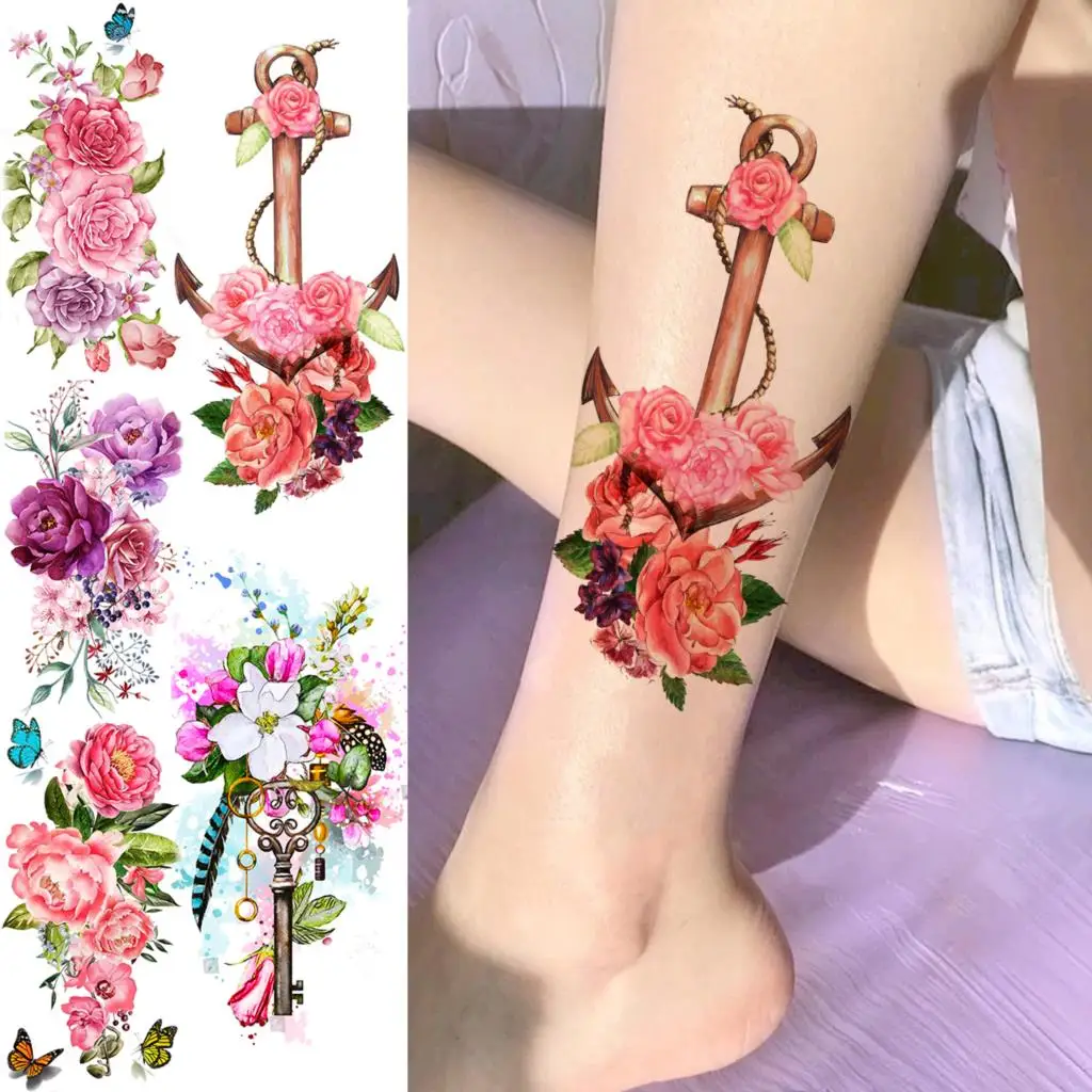 3D Watercolor Rose Flower Anchor Temporary Tattoos For Women Adult Girl Peony Butterfly Key Fake Tattoo Sexy Calf Washable Tatoo
3D Watercolor Rose Flower Anchor Temporary Tattoos For Women Adult Girl Peony Butterfly Key Fake Tattoo Sexy Calf Washable Tatoo