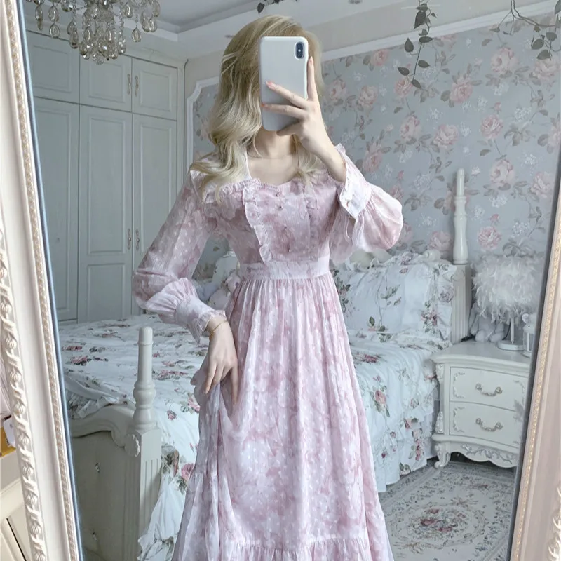 Autumn Women Dress Square Collar A-Line Print Ruffles High Waist Mid-Calf Slim Pink Woman Dresses
Autumn Women Dress Square Collar A-Line Print Ruffles High Waist Mid-Calf Slim Pink Woman Dresses