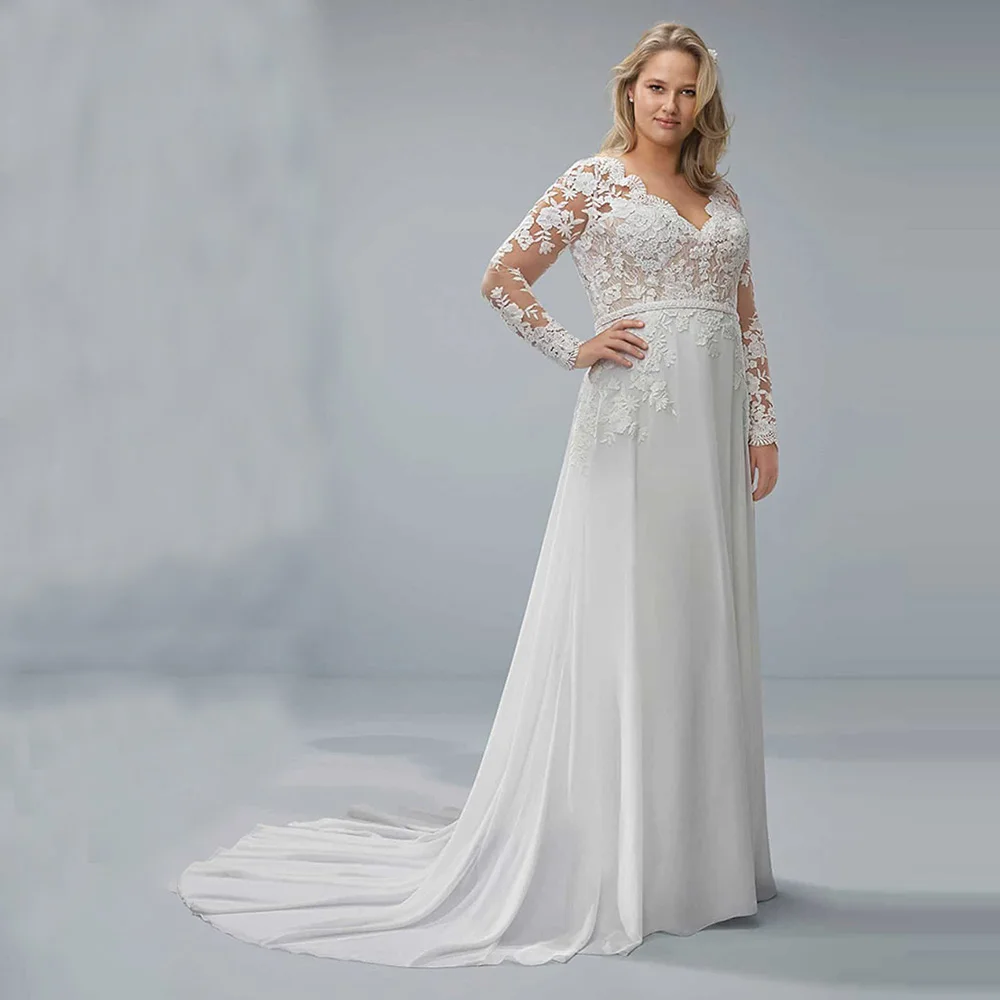 Simple Plus Size Chiffon Wedding Dresses A Line V Neck Illusion Lace Sleeves Bridal Gown Floor Length Vestidos De Novia 2021
Simple Plus Size Chiffon Wedding Dresses A Line V Neck Illusion Lace Sleeves Bridal Gown Floor Length Vestidos De Novia 2021