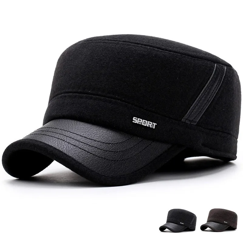 Men's Hat Winter Flat-top Caps Thickened Woolen Cotton PU Hat Female Couple Headgear Earflaps Outdoor Autumn Black Coffee Adult
Men's Hat Winter Flat-top Caps Thickened Woolen Cotton PU Hat Female Couple Headgear Earflaps Outdoor Autumn Black Coffee Adult