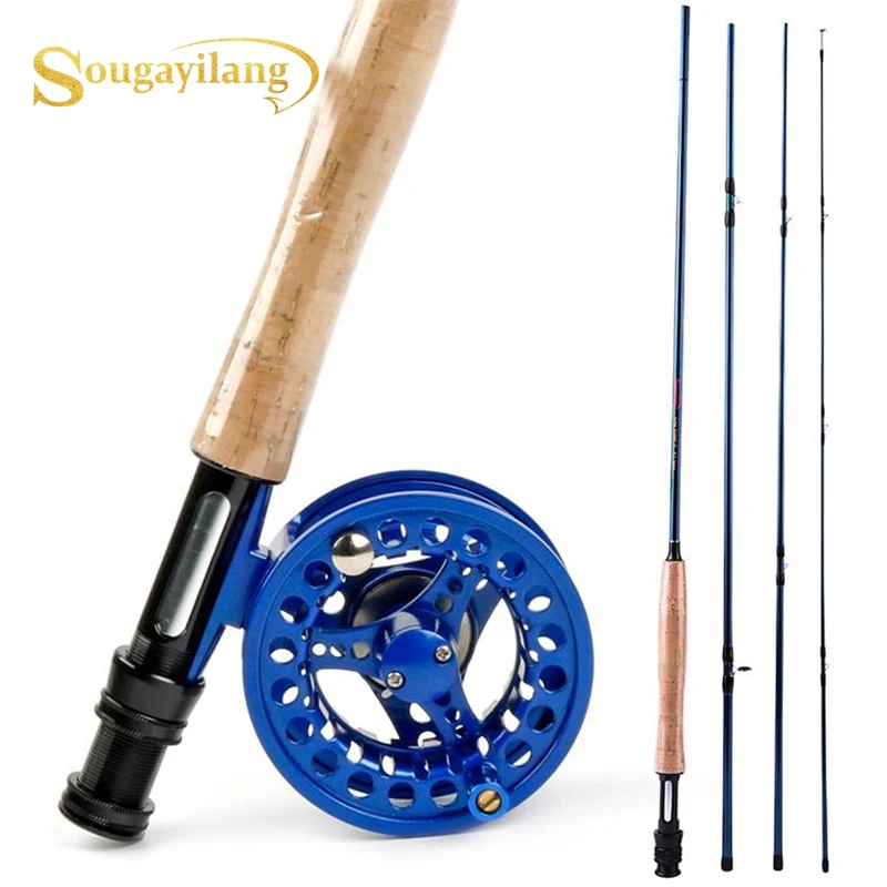 Sougayilang 2.7M/8.86ft Carbon Fiber Fly Fishing Rod 4 Section Portable Light Weight Ultra and Reel Combo | Спорт и развлечения