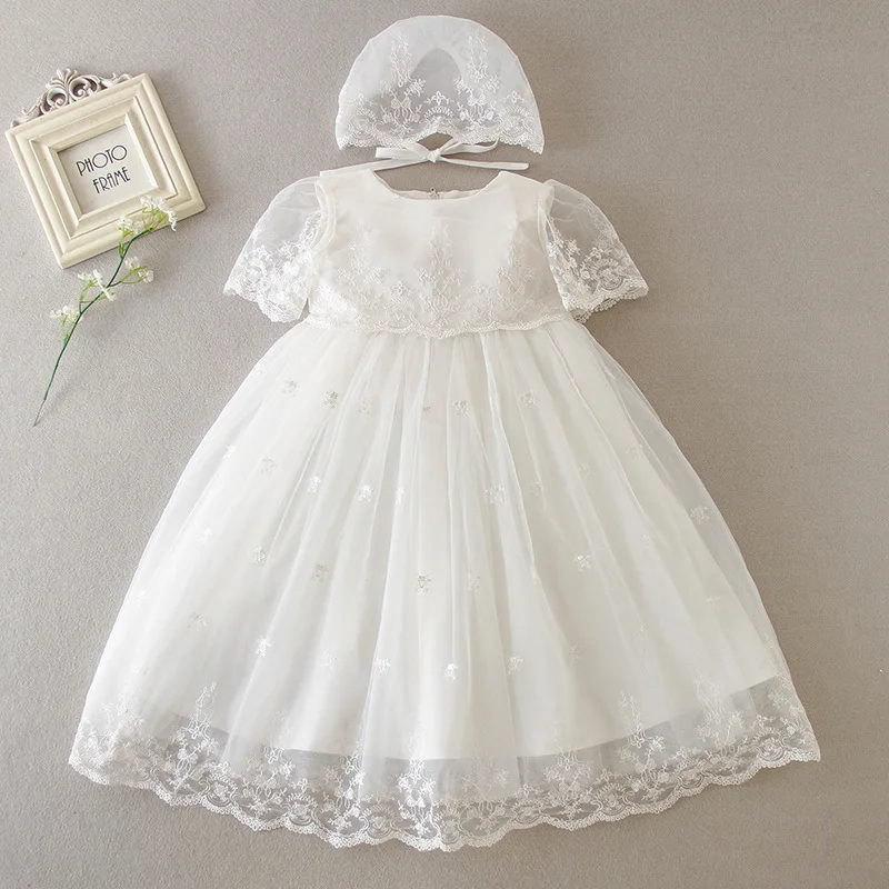 

New Fashion Lace Baby Girls Christening Gown First Birthday Dress Bonnet Set Heirloom infant Baptism Christmas Baby Shower