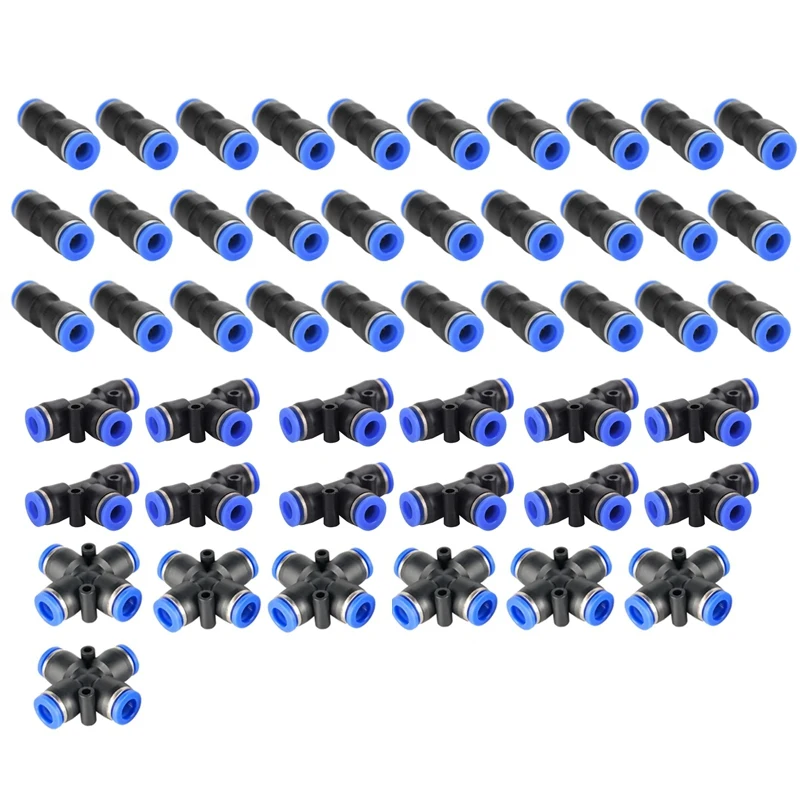 

49PCS Pneumatic Fittings PZA/PU/PE Water Pipes Pipe Connectors 8mm Plastic Hose Quick Couplings Tee Air Hose Straight