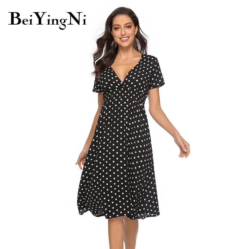 Beiyingni Summer Printed Dot Dresses Womens Short Sleeve V-neck Chiffon A-line Midi Oversize Dress Boho Casual Holiday Sexy Club
Beiyingni Summer Printed Dot Dresses Womens Short Sleeve V-neck Chiffon A-line Midi Oversize Dress Boho Casual Holiday Sexy Club