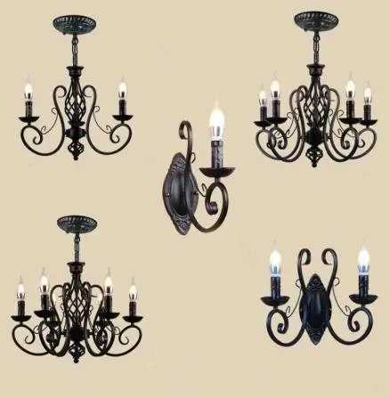 Ретро люстра в стиле индастриал Лофт, черная лампа, европейские кованые железные лампы для гостиной, бара, ресторана E14 
Ретро люстра в стиле индастриал Лофт, черная лампа, европейские кованые железные лампы для гостиной, бара, ресторана E14