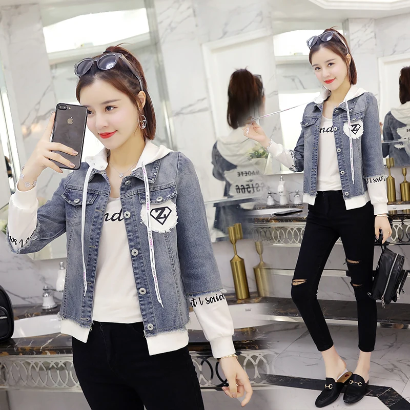 New Autumn Casual Hooded Short Denim Jacket Women Fashion Splicing Patch Coat Plus size Pockets Loose Jackets Jeans Coat Female
New Autumn Casual Hooded Short Denim Jacket Women Fashion Splicing Patch Coat Plus size Pockets Loose Jackets Jeans Coat Female