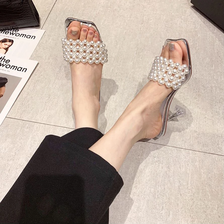 Heelgoo Pearls Decor Women Square Toe Transparent 7cm High Heel Slides Sandals Summer Comfortable Ladies Designer Slippers Shoes 
Heelgoo Pearls Decor Women Square Toe Transparent 7cm High Heel Slides Sandals Summer Comfortable Ladies Designer Slippers Shoes