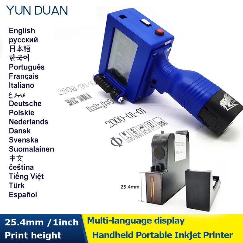 25.4mm 1 inch Print height Handheld Inkjet Printer 4.3inch Touch Screen Laser Coder Label USB QR Bar Code Logo Russian Italian
25.4mm 1 inch Print height Handheld Inkjet Printer 4.3inch Touch Screen Laser Coder Label USB QR Bar Code Logo Russian Italian