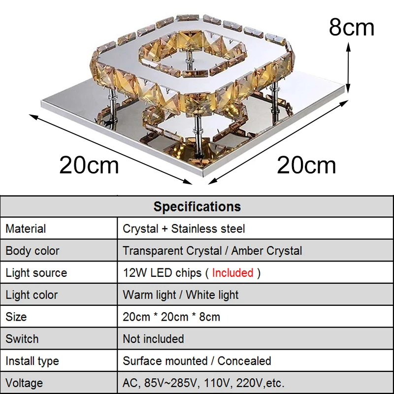 12W Square Crystal Led Ceiling Lights Modern Crystal Ceiling Lamp Led Light Aisle Corridor Entrance Bedroom Living Room Lights
12W Square Crystal Led Ceiling Lights Modern Crystal Ceiling Lamp Led Light Aisle Corridor Entrance Bedroom Living Room Lights