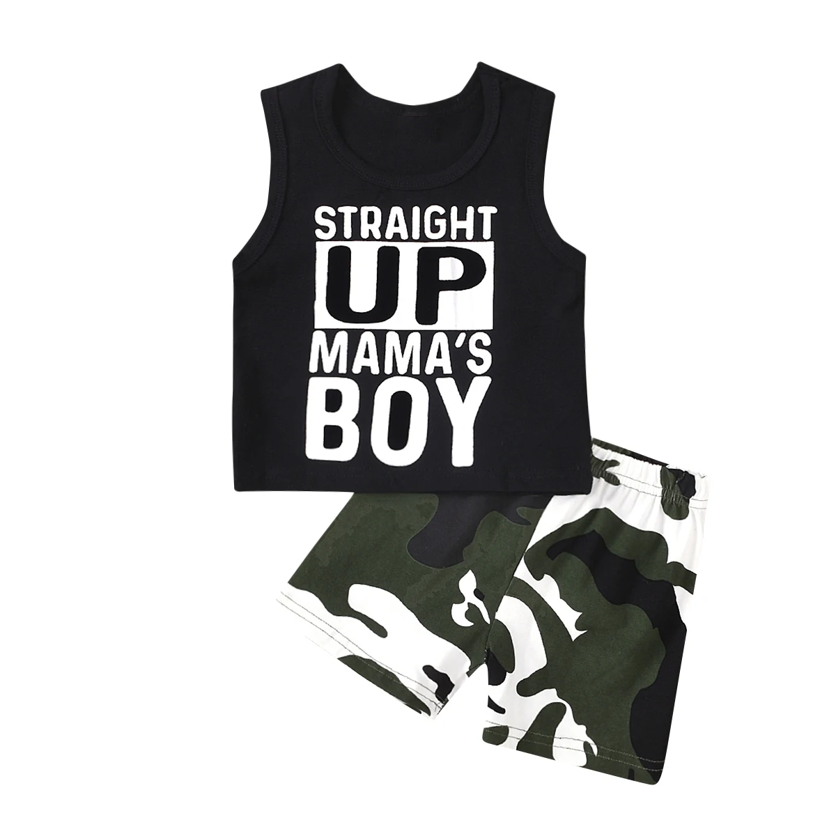 2 Pieces Summer Suit Set for Baby Boy Letter Print Round Neck Sleeveless T-Shirt Camouflage Print Pants Black
2 Pieces Summer Suit Set for Baby Boy Letter Print Round Neck Sleeveless T-Shirt Camouflage Print Pants Black