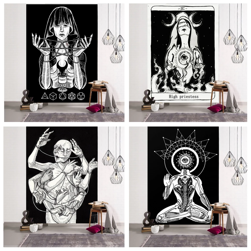 

Witches High Priest Tarot Art Tapestry Dorm Room Constellation Hippie Astrology Wall Hanging Mandala Yoga Mat Halloween Carpet