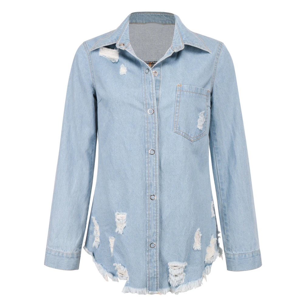 Chic Women Jean Jacket Autumn Long Sleeve Turn Down Collar Ripped Holes Pocket Slim Denim Jacket Coat Autumn Winter Outwear 2020
Chic Women Jean Jacket Autumn Long Sleeve Turn Down Collar Ripped Holes Pocket Slim Denim Jacket Coat Autumn Winter Outwear 2020