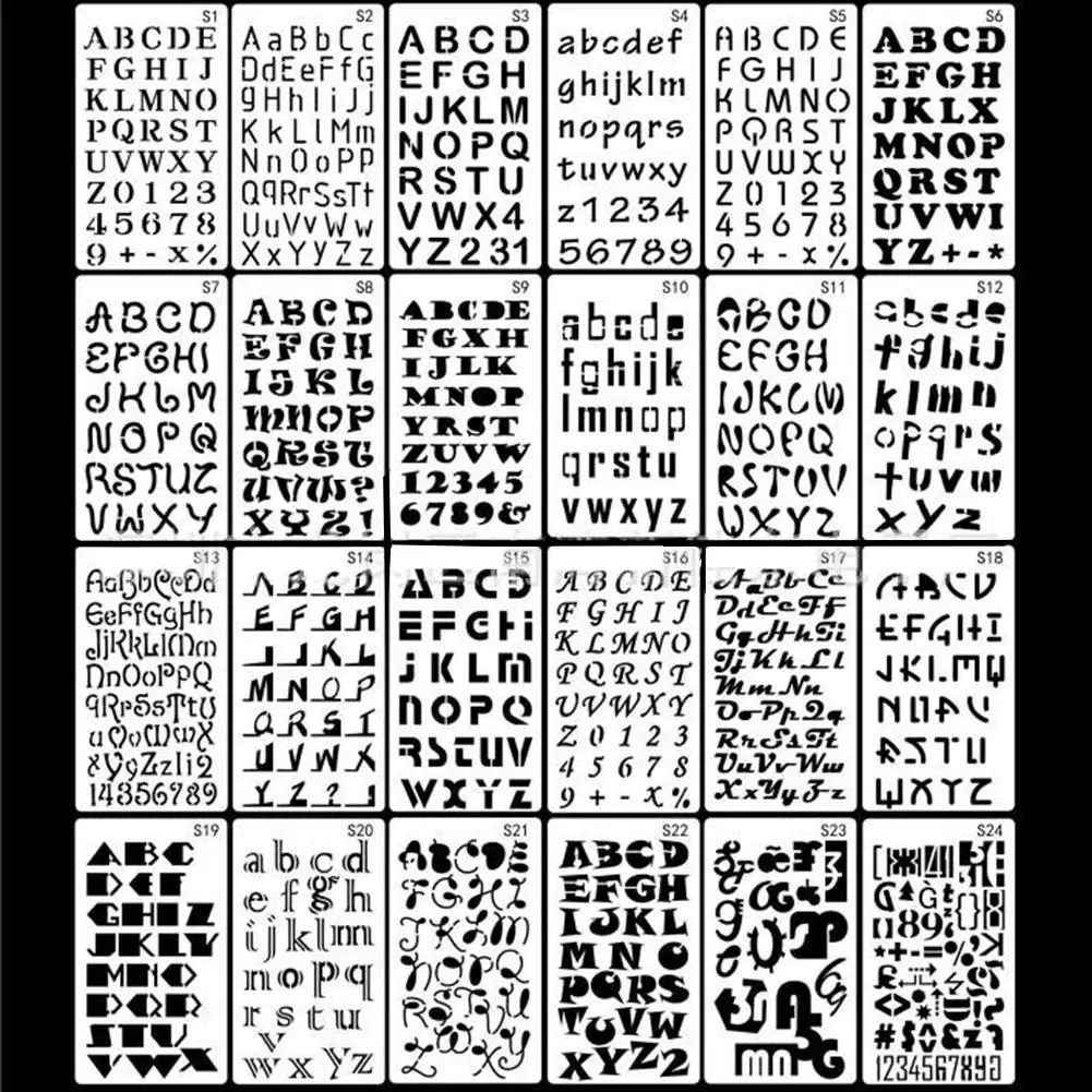 24PCS DIY English Alphabet Painting Template Journal Stencils Template Diary Notebook Diary DIY Drawing Template
24PCS DIY English Alphabet Painting Template Journal Stencils Template Diary Notebook Diary DIY Drawing Template