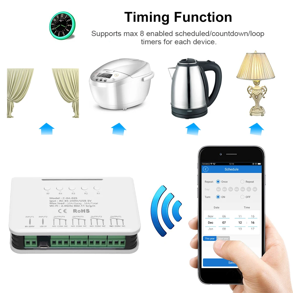 eWelink WiFi 4CH Smart Automation Switch Smart Switch Module 7-32V 85-250V 10A Relay Radio Frequency Remote Control Smart
eWelink WiFi 4CH Smart Automation Switch Smart Switch Module 7-32V 85-250V 10A Relay Radio Frequency Remote Control Smart