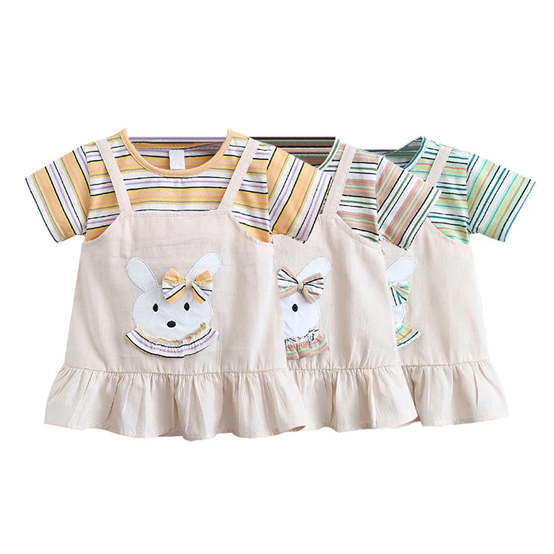 2021 Summer Casual Girls Dress Striped Short-sleeved Cartoon Cute Little Rabbit Embroidered Girl Stripes Short Sleeves Skirt 
2021 Summer Casual Girls Dress Striped Short-sleeved Cartoon Cute Little Rabbit Embroidered Girl Stripes Short Sleeves Skirt
