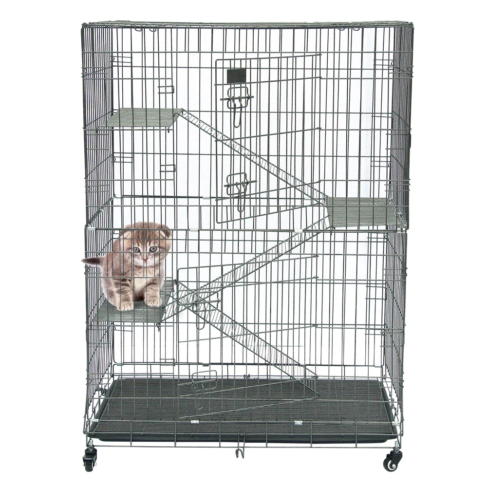 Pet Cat Wire Cage Large Size Collapsible with Tray 3 Ladders Indoor Outdoor Playpen Vacation Silver U.S. Stock 
Pet Cat Wire Cage Large Size Collapsible with Tray 3 Ladders Indoor Outdoor Playpen Vacation Silver U.S. Stock