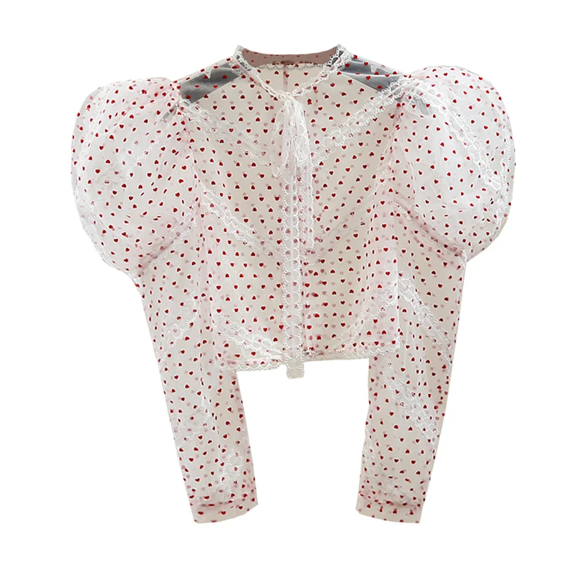 Sweet Lace Patchwork Retro Women Blouse Long Sleeve Single-Breasted Printing Mesh Perspective Shirt Summer Crop Tops Lady Shirts
Sweet Lace Patchwork Retro Women Blouse Long Sleeve Single-Breasted Printing Mesh Perspective Shirt Summer Crop Tops Lady Shirts
