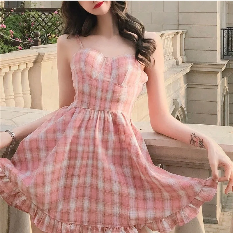 Pink Plaid Slip Dress Summer Sweet Sleeveless High Waist Vestidos 2021 Korean Fashion Girl Cute Spaghetti Strap A-Line Dresses
Pink Plaid Slip Dress Summer Sweet Sleeveless High Waist Vestidos 2021 Korean Fashion Girl Cute Spaghetti Strap A-Line Dresses