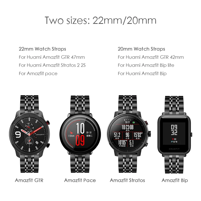 For Xiaomi Huami Amazfit GTR Metal Wrist Strap 47mm 42mm Stainless Steel Bracelet for Amazfit Bip lite/Stratos 2 2S / Pace Band
For Xiaomi Huami Amazfit GTR Metal Wrist Strap 47mm 42mm Stainless Steel Bracelet for Amazfit Bip lite/Stratos 2 2S / Pace Band