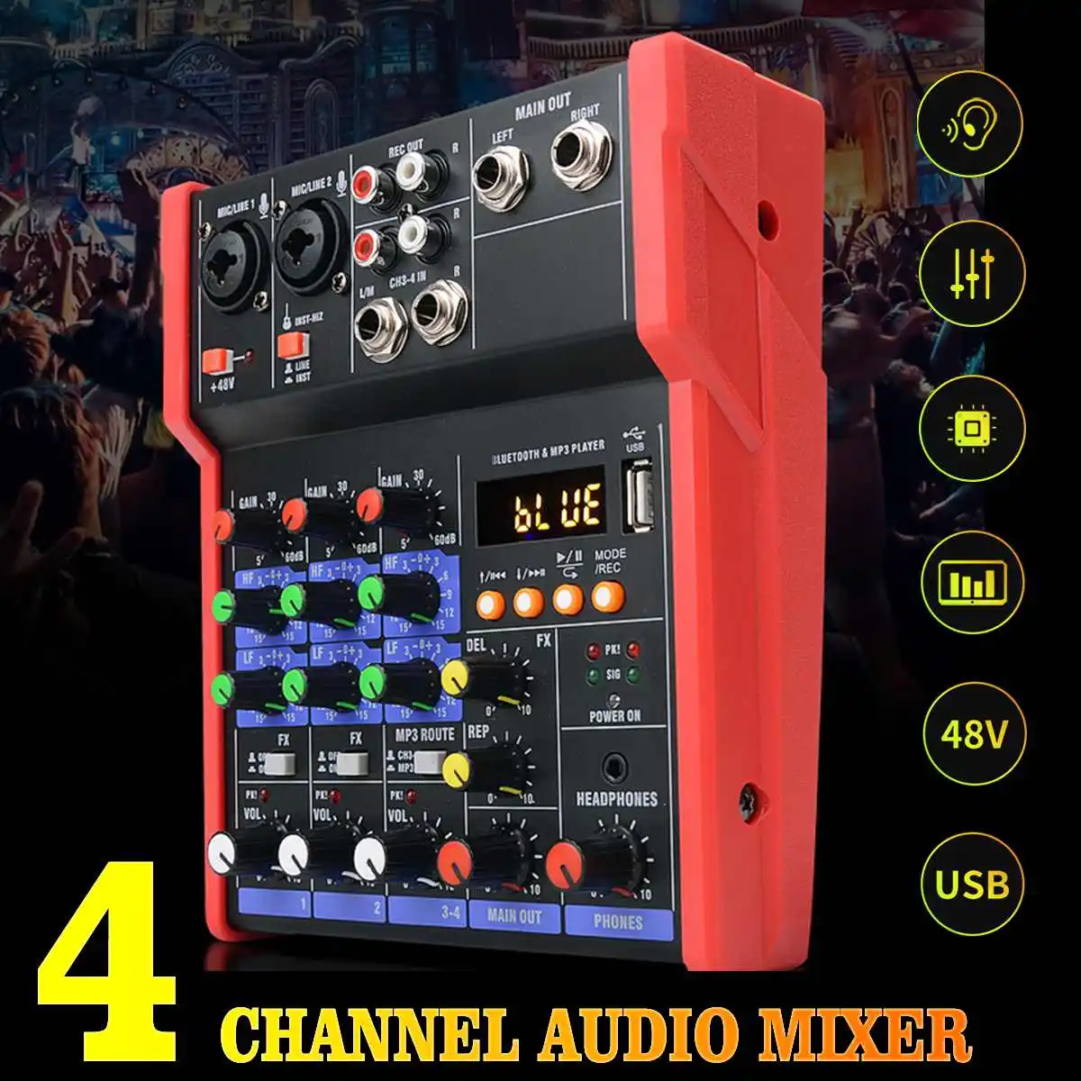 CLAITE 4 канала Портативный аудио караоке микшер/плееров Bluetooth USB DJ микшерная консоль