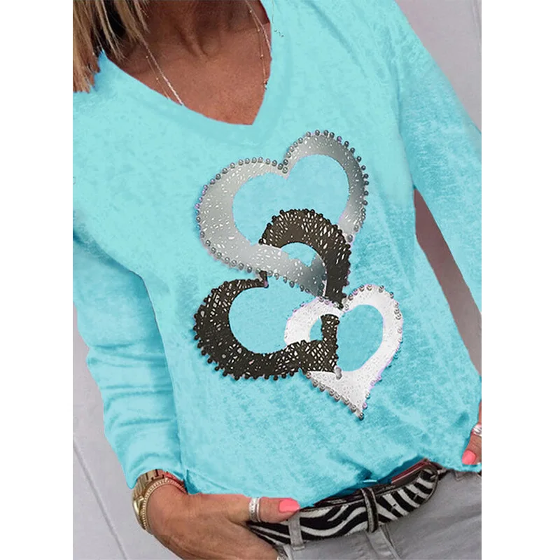 Autumn Love Printing Long-sleeved Bottoming T-shirt Tops New Casual Round Neck Tops Fashion Loose Plus Size Ladies Tops T-shirt 
Autumn Love Printing Long-sleeved Bottoming T-shirt Tops New Casual Round Neck Tops Fashion Loose Plus Size Ladies Tops T-shirt