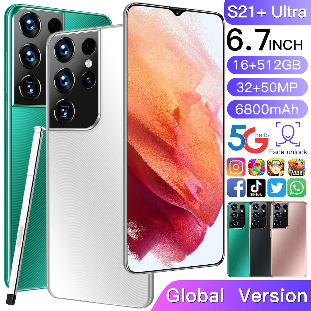New Arrival S21+Ultra 6.7" Android 11 Smartphone With Stylus 16GB+512GB Panoramic Camera 32MP+50MP 10 Core 6800mah 5G Cellphone
New Arrival S21+Ultra 6.7" Android 11 Smartphone With Stylus 16GB+512GB Panoramic Camera 32MP+50MP 10 Core 6800mah 5G Cellphone
