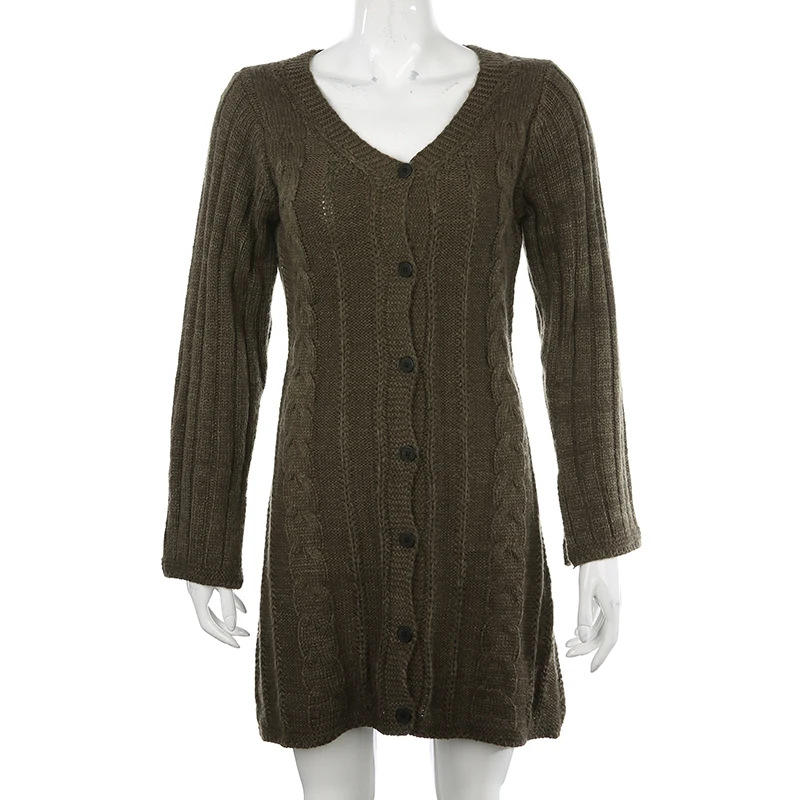 Fashion V-neck Twist Knitting Sweater Dress for Women Single Breasted Flare Sleeve Knit Cardigan Mini Dresses Winter
Fashion V-neck Twist Knitting Sweater Dress for Women Single Breasted Flare Sleeve Knit Cardigan Mini Dresses Winter