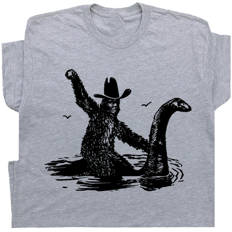 Bigfoot рубашка Loch Ness Monster забавные винтажные графические новинки Nessie Sasquatch