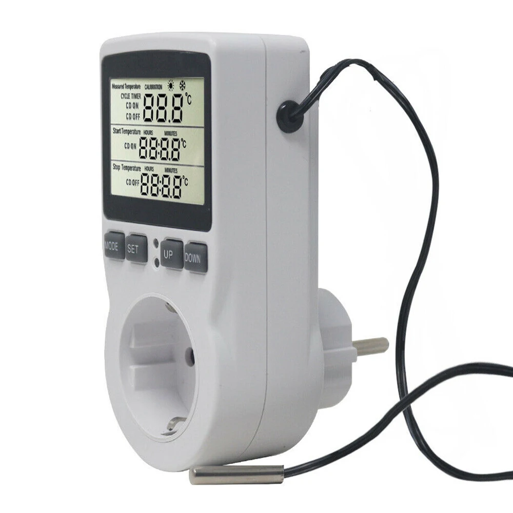 Digital Thermostat Regulator with LCD Display Multi-Function Temperature Controller Socket With Timer Switch Sensor Probe
Digital Thermostat Regulator with LCD Display Multi-Function Temperature Controller Socket With Timer Switch Sensor Probe